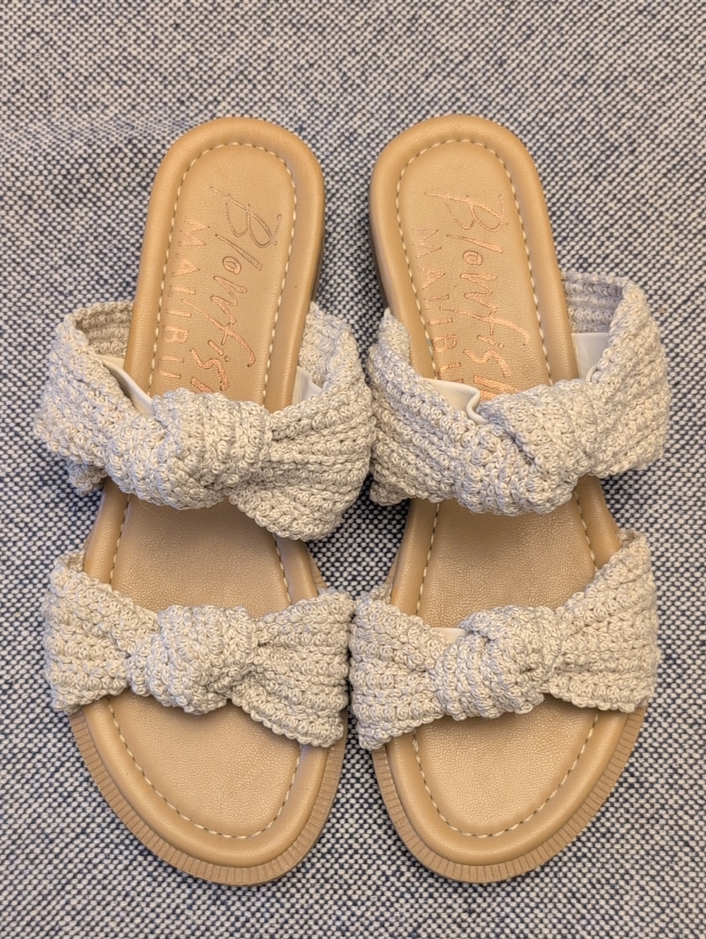 Blowfish Crochet Cream Knotted Double Strap Slide Sandals